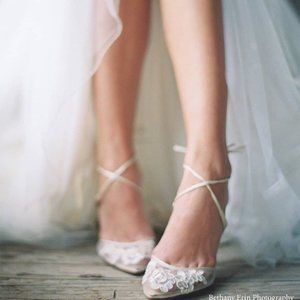 Bella Belle Bridal Shoes: Anita Ivory White Lace Heels Size 36